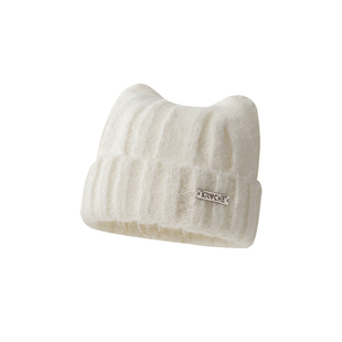 猫耳朵毛线帽女冬季可爱保暖冷帽子加厚防寒堆堆帽保暖针织毛绒帽