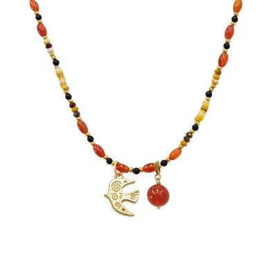 LAZYCIRCLES红玛瑙艳火小鸟项链