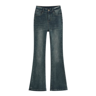 牛仔裤女2025新款冬季加绒加厚修身喇叭裤小个子高腰显瘦微喇裤子