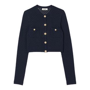 SANDRO Outlets秋冬女装法式气质时尚深蓝色双口袋修身针织开衫