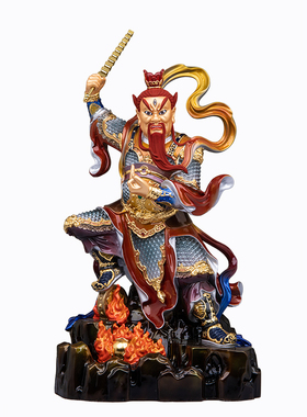 中式铜琉金彩王灵官神像佛像摆件