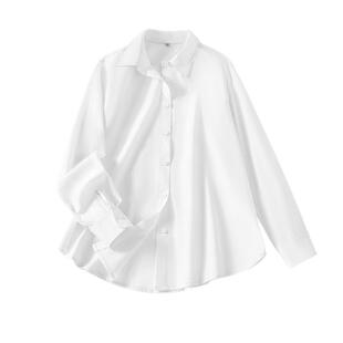 班尼路白色POLO领长袖衬衫女春夏新款冰丝凉感亲肤百搭衬衣外套N