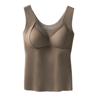 猫人德绒保暖吊带背心女带胸垫一体秋冬加绒2025新款无痕打底内衣