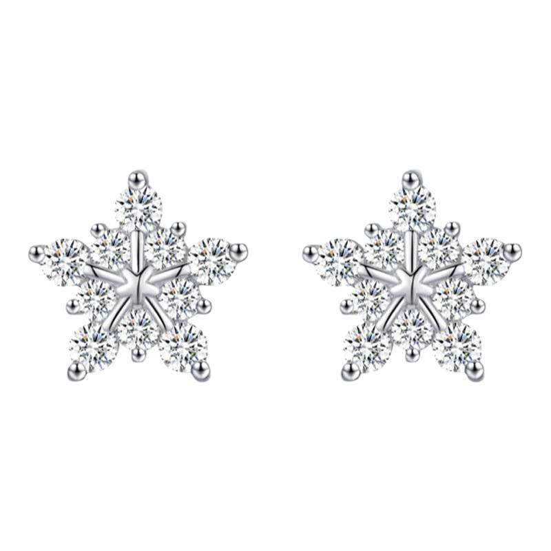 摩典莫桑钻925银闪钻雪花耳钉女