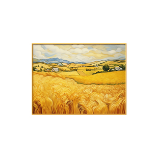 《丰收》麦田餐厅装饰画梵高世界名画饭厅挂画金黄麦穗横版油画