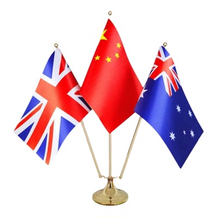 高档办公桌上旗帜台式桌面小红旗国旗党旗团旗摆件金色旗杆伸缩三叉旗杆可伸缩旗座中国美国韩国俄罗斯旗帜