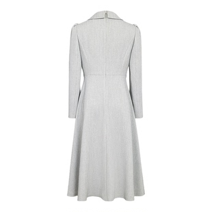 朗姿/MOJO莫佐2026春新品法式轻职场连衣裙灰色肌理飘带领中长裙