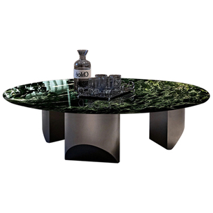 天然大花绿奢石圆形茶几意式极简轻奢客厅设计师高级感茶几组合