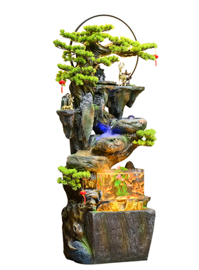 流水摆件循环水招财客厅玄关水轮风车生财鱼缸假山瀑布造景可养鱼