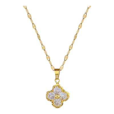 【钛钢】四叶花朵项链耳环套装轻奢微镶个性气质宴会耳饰项饰组合