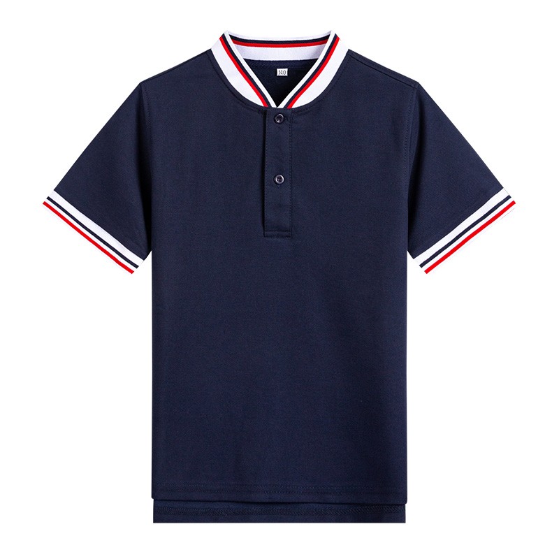 英伦学生纯白藏青立领polo校服