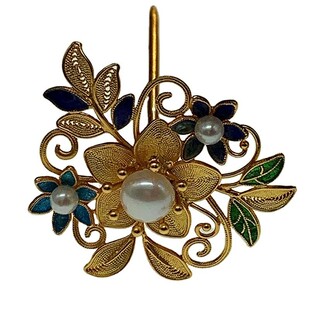 银笙歌花丝镶嵌珐琅足银镀金古风花卉簪子汉服新娘古装宫廷发簪