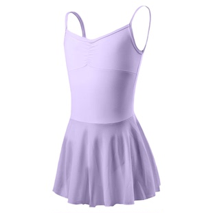 儿童舞蹈服练功服芭蕾舞女艺考形体服舞蹈纱裙套装紫色吊带体操服