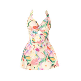 假面猫 高颜值泳衣女款连体保守挂脖露背成人女士绝美温泉游泳衣