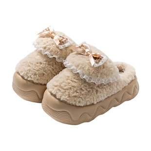 厚底棉拖鞋女款冬季2025新款室内家居保暖毛绒绒踩屎感增高棉拖女