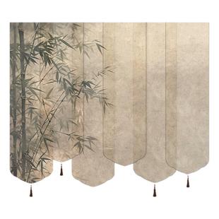 中式半透景卷帘窗帘客厅茶室屏风隔断帘复古挂帘装饰纱帘竹子定制