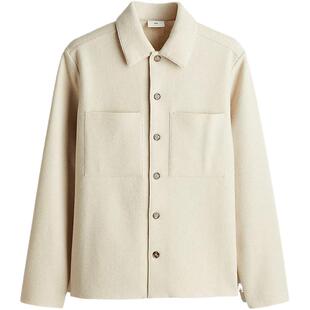 HM男装夹克春季羊毛混纺长袖外套式衬衫cleanfit翻领夹克1240965