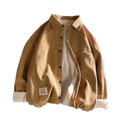 秋冬衬衫男士长袖宽松潮打底加绒加厚保暖衬衣灯芯绒内搭上衣外套