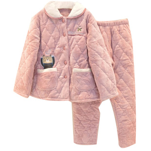 安之伴睡衣新品冬季女士珊瑚绒三层加厚夹棉清爽韩版保暖日系套装