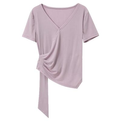 三彩2025秋季V领短袖T恤套头上衣