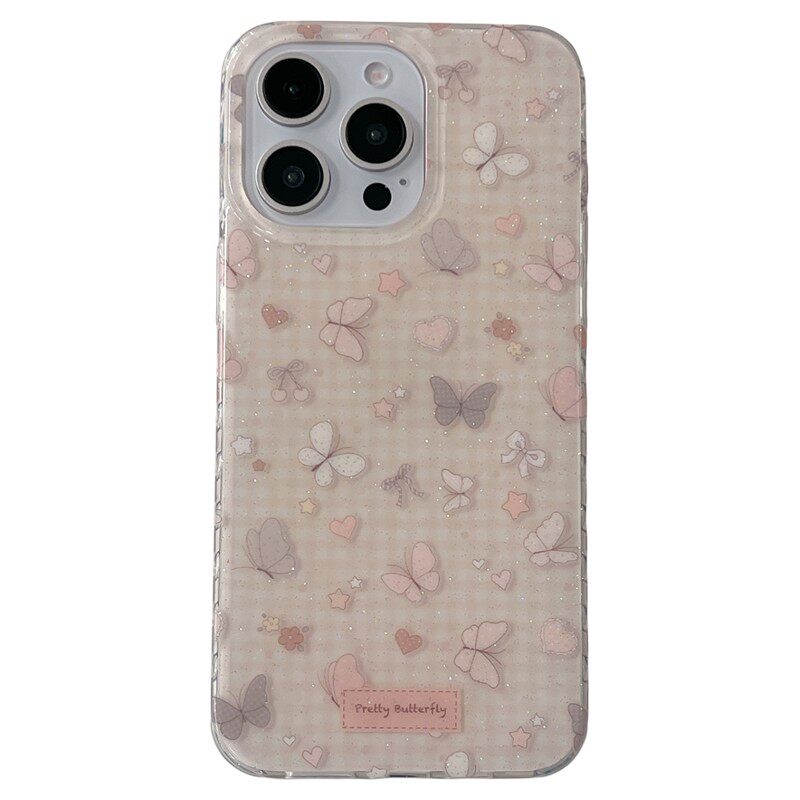 韩系ins简约格纹蝴蝶适用苹果17promax手机壳iPhone16新款15pro少女心14双层17pro高级感16pr