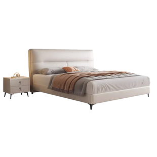 意式科技布床2023年新款大床主卧现代简约奶油风侘寂网红软包床