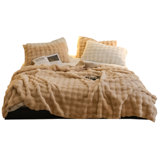 大兔毛牛奶绒复合毛毯冬季加厚加绒仿皮草兔兔绒毯子沙发毯盖毯