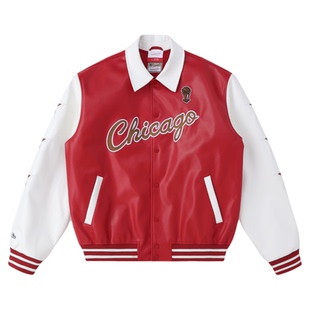 Mitchell&Ness夹克公牛队湖人队新年重工皮质百搭保暖外套男MN