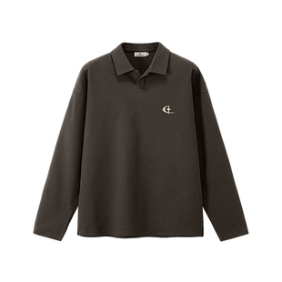 QUARTER IN NIGHT星月刺绣华夫格海鸥领长袖T恤男女polo休闲上衣