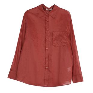 红色苎麻衬衫女2026年春季新款长袖衬衣高级感轻奢薄款休闲上衣