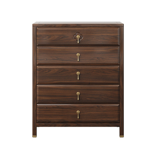 新中式五斗柜实木乌金木现代收纳柜客厅靠墙卧室边柜床尾柜储物柜