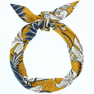 ACANE姜黄色树叶度假风文艺复古气质欧美超宽铁丝发带包头巾配饰