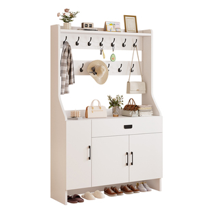 实木鞋柜衣帽架一体靠墙家用门口鞋架带挂衣架室内入户储物鞋帽柜