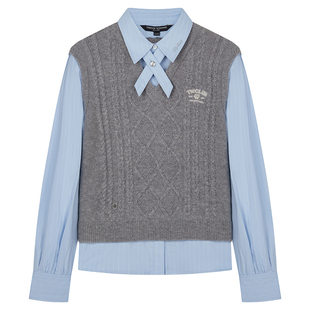 TeenieWeenie小熊女装衬衫25冬季新款简约休闲气质学院风拼接上衣