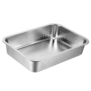 不锈钢冲孔盆沥水篮长方形洗菜盆带盖四方滤盆漏筐晾水加深盘有孔