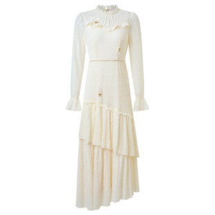 MAXRIENY收腰蕾丝长连衣裙25款千金感端庄订婚小白裙雅致婚礼穿搭