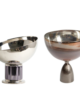 铝制银色高脚果碗收纳托盘装饰品