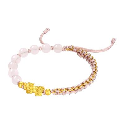 新年礼物周大生黄金貔貅手链男女足金硬金财源金珠情侣手绳男生