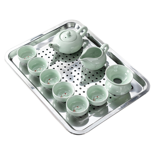 304不锈钢茶盘家用蓄水茶托盘简约简易小型茶台茶具套装储接水盘