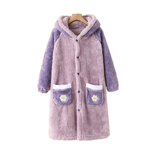 儿童睡袍女童秋冬季加厚珊瑚绒长款睡衣儿童大童浴袍女孩套装外穿