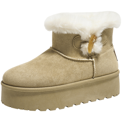 人本厚底雪地靴女款2025新款冬季加绒加厚保暖防水防滑东北棉鞋子