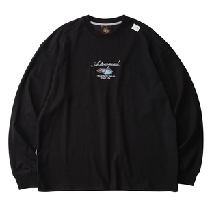 ACTIONS溪流刺绣速干排汗抗菌防螨圆领长袖T恤宽松百搭打底上衣男