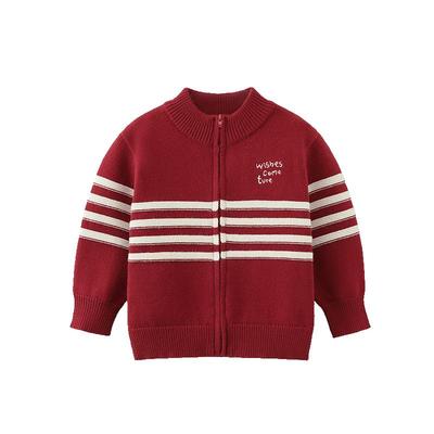 齐齐熊抗静电抗起球条纹立领毛衣