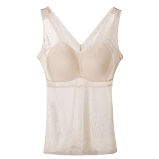夏季打底背心女带胸垫免穿文胸一体式罩杯网纱美背无痕内衣超薄款