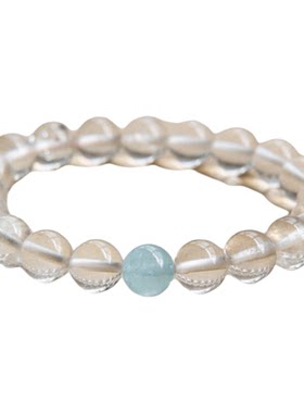 【普陀山正品】白水晶海蓝宝手串