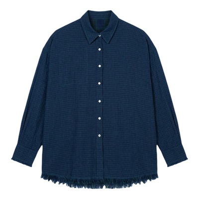 纯棉双面穿格纹流苏衬衫衬衣上衣