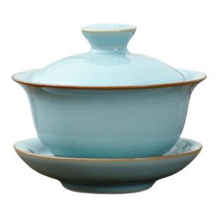 舟境高档天青色汝窑盖碗茶杯防烫三才盖碗泡茶壶喝茶单个敬茶碗杯