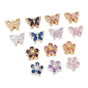 强保色14k包金镶锆石蝴蝶五叶花隔珠手工diy手链项链饰品配件散珠