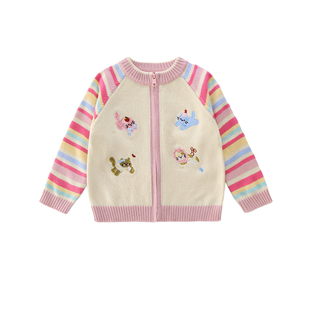 女童条纹开衫毛衣春季2026新款女宝宝儿童春装外套休闲拉链上衣
