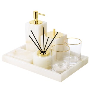DecoTalk简约奢华白玉天然大理石卫浴香薰洗漱组合纸巾盒托盘套装